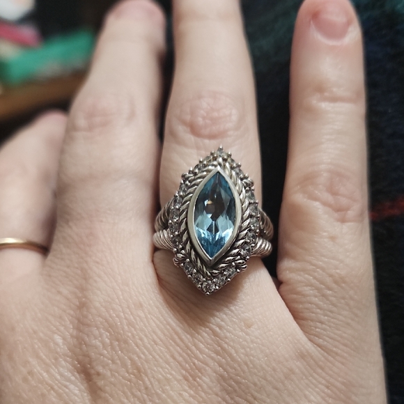 Judith Ripka Sterling Silver Ring with Blue Topaz Marquise Gem And Czs - Picture 8 of 9